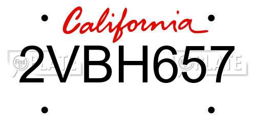 2VBH657 California License Plate