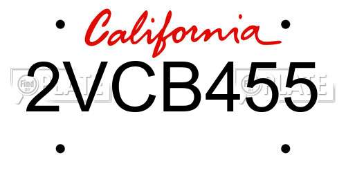 2VCB455 California License Plate