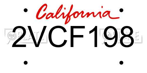 2VCF198 California License Plate