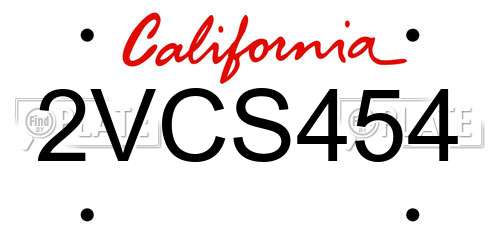 2VCS454 California License Plate