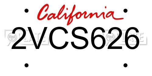 2VCS626 California License Plate