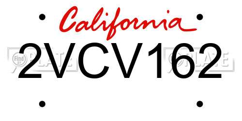 2VCV162 California License Plate