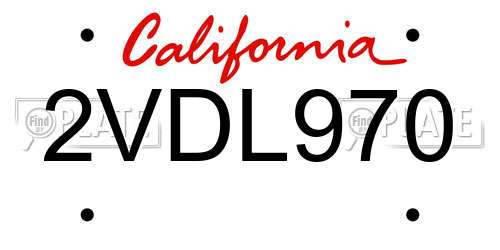 2VDL970 California License Plate