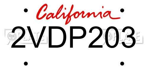 2VDP203 California License Plate