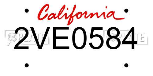 2VE0584 California License Plate
