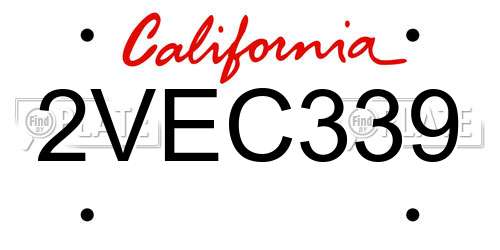 2VEC339 California License Plate