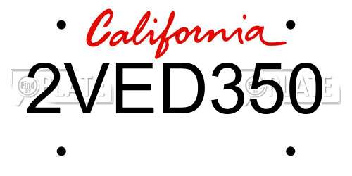 2VED350 California License Plate
