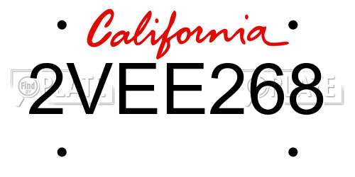 2VEE268 California License Plate
