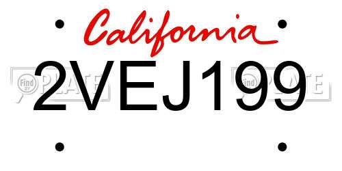2VEJ199 California License Plate