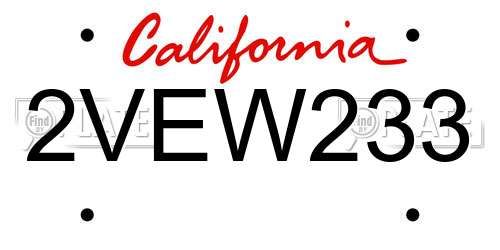 2VEW233 California License Plate