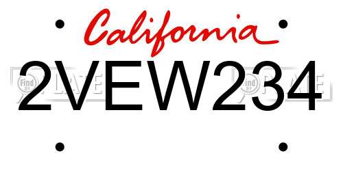 2VEW234 California License Plate
