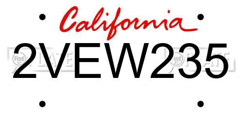 2VEW235 California License Plate