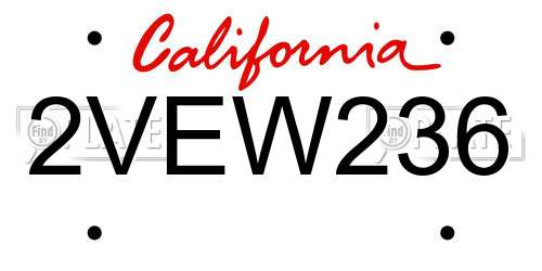 2VEW236 California License Plate