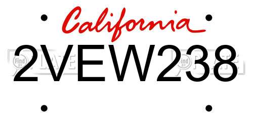 2VEW238 California License Plate