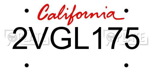 2VGL175 California License Plate