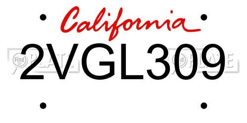 2VGL309 California License Plate