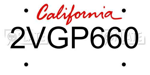 2VGP660 California License Plate