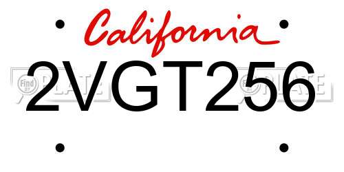 2VGT256 California License Plate