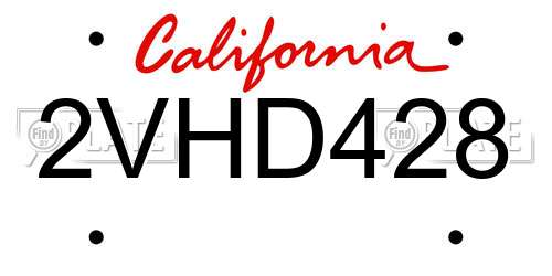 2VHD428 California License Plate