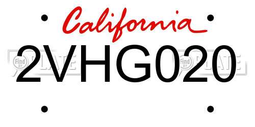 2VHG020 California License Plate