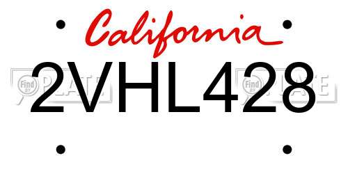 2VHL428 California License Plate