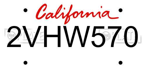 2VHW570 California License Plate