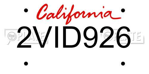 2VID926 California License Plate