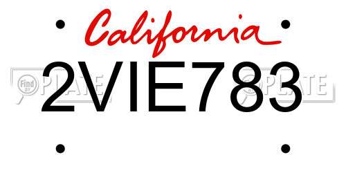 2VIE783 California License Plate