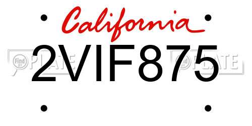 2VIF875 California License Plate