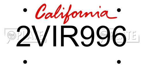 2VIR996 California License Plate