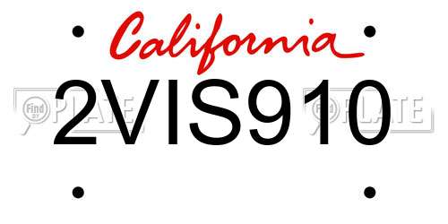 2VIS910 California License Plate