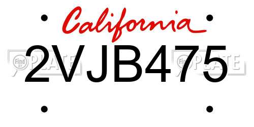 2VJB475 California License Plate