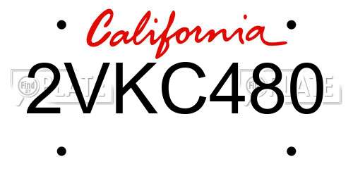 2VKC480 California License Plate