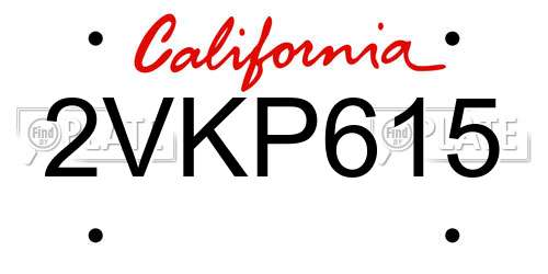 2VKP615 California License Plate