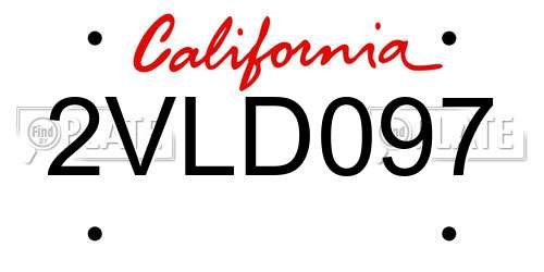 2VLD097 California License Plate