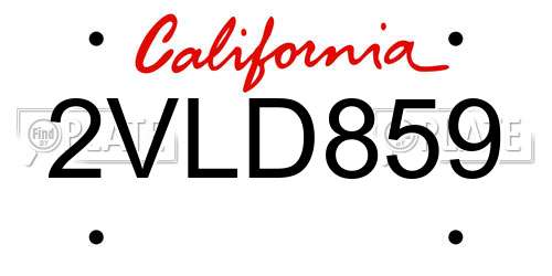 2VLD859 California License Plate