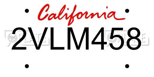 2VLM458 California License Plate