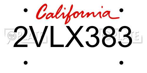 2VLX383 California License Plate