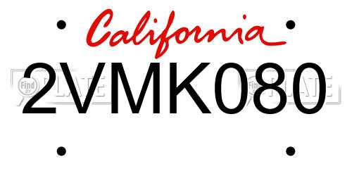 2VMK080 California License Plate