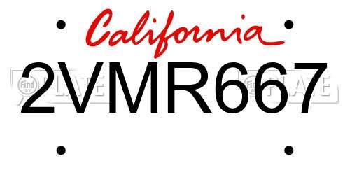 2VMR667 California License Plate