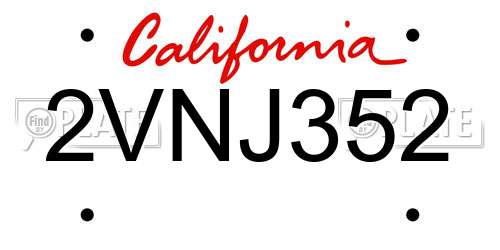 2VNJ352 California License Plate