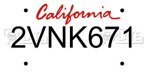2VNK671 California License Plate