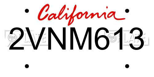2VNM613 California License Plate
