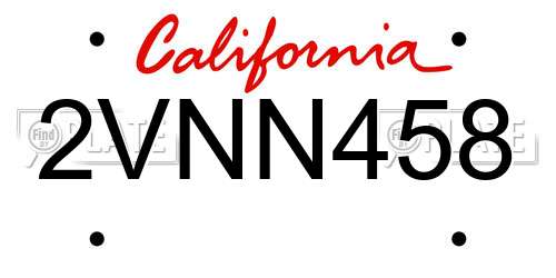 2VNN458 California License Plate