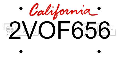 2VOF656 California License Plate