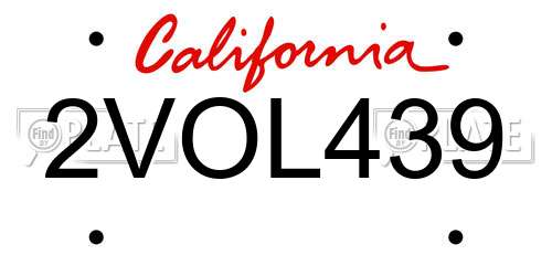 2VOL439 California License Plate