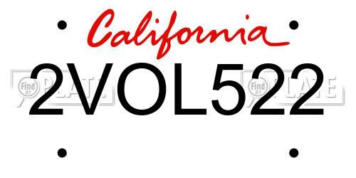 2VOL522 California License Plate