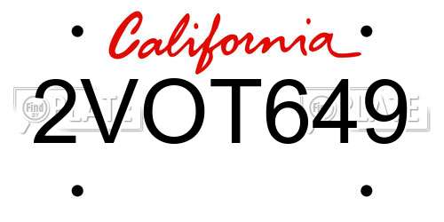 2VOT649 California License Plate