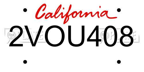 2VOU408 California License Plate