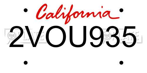 2VOU935 California License Plate